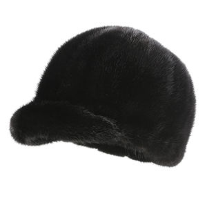 Gorro de Piel de Visón Auténtica para Mujer, Temporada de Invierno, Gorro de Piel de Visón Genuina con Visera, Moda de Lujo, Negro Marrón - Product Image 3