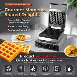 Máquina para Hacer Waffles de Acero Inoxidable con Superficie Antiadherente, Plancha para Waffles de Calentamiento Rápido para Uso Doméstico y en Panaderías - Product Image 5