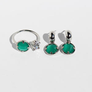 Customized Chic Women's High-Polished <b>Emerald</b> Stone Dangle Earring Minimalist Open Ring Curved Bar <b>Stud</b> for Weddings Engagements - Product Image 1