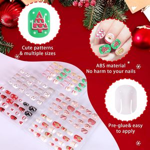 SIUSIO 120 <span class=keywords><strong>Uñas</strong></span> Acrílicas Autoadhesivas, Paquete de 5, para Niñas Pequeñas, Pre-Encoladas, Cobertura Completa, Dibujos Animados, Navidad, Arcoíris, Colores Degradados - Product Image 3