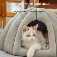 Maison pour chat en velours au design moderne et mignon avec imprimé agneau, pliable, portable, nid douillet pour animaux de compagnie, lit en flanelle douce et coton, accessoire intérieur/extérieur