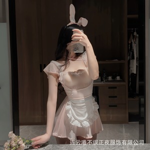 Sexy lace bunny girl uniform set T203 (with ruffled trim and see-through suspenders) - Product Image 5