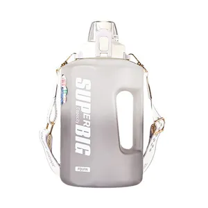 Zhuoyu 1500ml 2500mlマットハーフガロンウォーターボトルケトル、ストラップとストロー付き2大容量ボトルを飲む方法