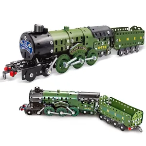 Hanye-Tren de construcción DIY para niños, 340 piezas, modelo, juguetes creativos de bloques de Metal