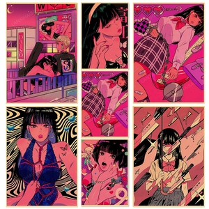 Affiches décoratives d'anime japonais, filles caricaturées sexy, tentures murales pour la <span class=keywords><strong>décoration</strong></span> rétro de la chambre - Product Image 5