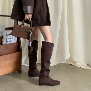 Botas de Nieve Modernas y Versátiles de Media Pantorrilla para Mujer, Otoño Invierno, Forro de Piel, Tacón Alto y Grueso, Fáciles de Poner - Product Image 5