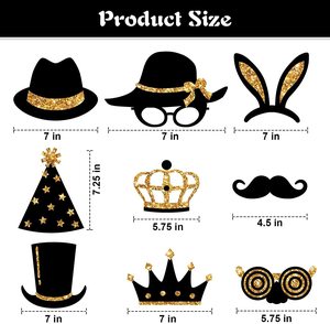 Accesorios para fotomatón de fiesta, mezcla de sombreros, copa de <span class=keywords><strong>vino</strong></span>, lápiz labial, corbata, <span class=keywords><strong>coronas</strong></span> y más, para variedad de suministros de fiesta y boda, color dorado limón - Product Image 3