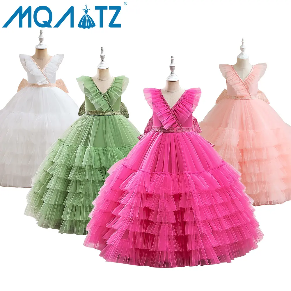 MQATZ Rose Pink Girls Dress Sleeveless Breathable Summer Princess Dress Fluffy Multi-layer Wedding Gown LP-316