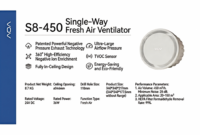 Ventilateur d'air frais unidirectionnel encastré Air S8-450, montage mural ou au plafond, avec filtre pour chambre d'animaux