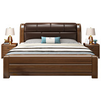 Lit double en bois massif personnalisé avec tête de lit capitonnée, ensemble de meubles de chambre à coucher
