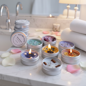 Velas Aromáticas Premium Mini Portátiles <span class=keywords><strong>con</strong></span> Tapa Metálica y Flores Secas para Regalos de Viaje y Decoración del Hogar - Product Image 1