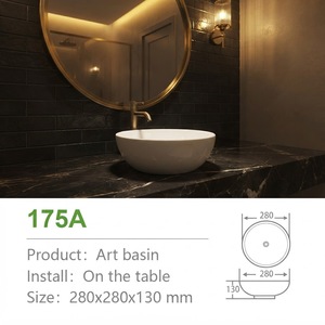 Vasque de salle de bain moderne en céramique, <span class=keywords><strong>mini</strong></span>, ronde, à poser sur comptoir, blanc brillant, compacte, résistante aux taches - Product Image 1