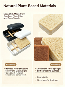 Boîte à <span class=keywords><strong>savon</strong></span> en bambou écologique avec éponge en fibre naturelle, <span class=keywords><strong>porte</strong></span>-<span class=keywords><strong>savon</strong></span> compostable pour la salle de bain, la cuisine et le nettoyage - Product Image 2
