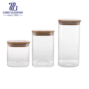 الجملة مخصص رخيصة مختومة اسطوانة الغذاء الحلوى حاويات مربع برطمانات تخزين زجاجية مع خشبية أعلى غطاء زجاجة حزمة - Product Image 4