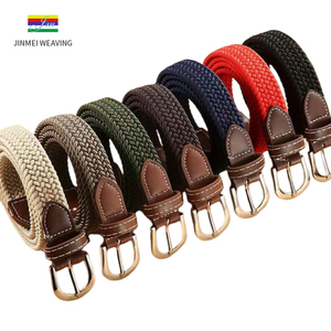 Cinturón elástico tejido con punta de cuero elástico trenzado ajustable negro para hombre con logotipo personalizado - Product Image 1