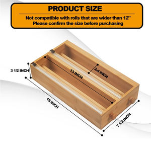 Dispensador de almacenamiento 3 en 1 para papel de aluminio y película adhesiva y papel pergamino Dispensador de envoltura de plástico de bambú con cortador deslizante - Product Image 4