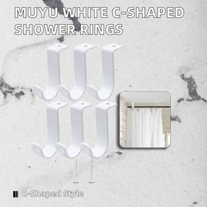 White U Shape Plastic Curtain <b>Hooks</b> with Screws and Anchors for <b>Bathroom</b> Rod Installation - Product Image 2
