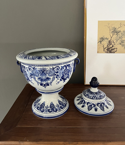 Décoration de magasin Céramique bleu et <span class=keywords><strong>blanc</strong></span> Faïence bleu peint Gingembre Couvercle Pot hollandais Vase balustre en céramique et couvercle - Product Image 4