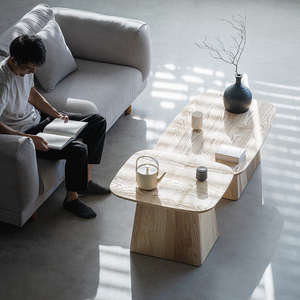 Mesa de Centro de Madera Maciza Estilo Wabi-Sabi con Acabado de Cera Blanca, Diseño Creativo para Muebles de Sala de Estar y Uso en Casas de Huéspedes - Product Image 1