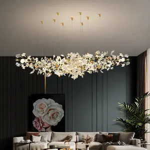 High quality creative branches hotel living room lamp copper art led large stair ceramic chandeliers & pendant lights