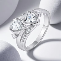 925 bijoux de mariage pour femmes bague de promesse classique Double Zircon en forme de coeur coupe classique rétro Design bague exquise pour femmes