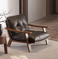 Fauteuil simple en bois massif et cuir, style Wabi-Sabi, design vintage Maillard, fauteuil inclinable pour salon, chaise longue