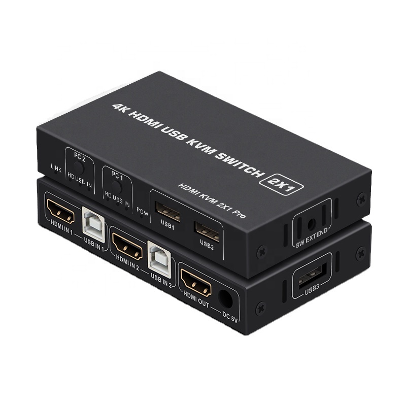 4K HDMI KVM Switch 2 in 1 out 4K 30Hz HDMI USB KVM Switcher 2x1 per 2 PC condividi Monitor tastiera Mouse con Controller Desktop