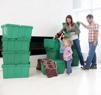 Grandes Caisses de Rangement en Plastique Robustes Empilables et Emboîtables Avec Couvercles pour Distribution Logistique, Entrepôt et Supermarché
