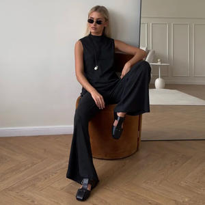 2026 वसंत गर्मियों की ठोस बुनाई स्लीवलेस टैंक टॉप और चौड़े पैर पैंट आकस्मिक 2-टुकड़ा महिलाओं के लिए - Product Image 3