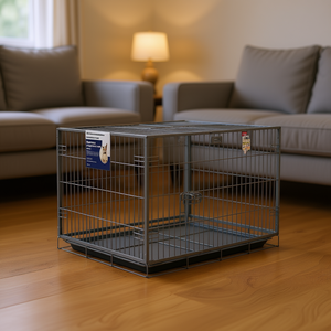 Grande cage pour chien en acier galvanisé gris, durable, verrouillable, pour usage intérieur, design rectangulaire, base avec plateau en plastique - Product Image 2