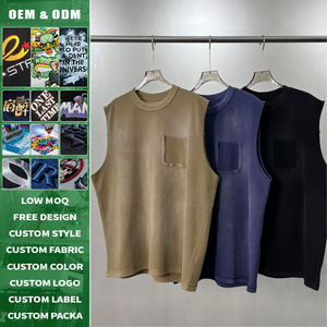Gilet sans manches patchwork vieilli à bords bruts, respirant, antistatique, streetwear, haute qualité, logo personnalisé pour homme - Product Image 3