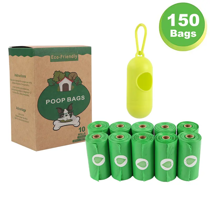 Sacos biodegradáveis amigáveis para resíduos de cães, sacos para cocô de cachorro à prova de vazamento, sacos com dispensador, Eco