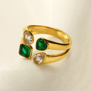 INS Style <strong>Light</strong> Luxury Double-layer love Geometric Zircon Female Titanium Stainless Steel 18k Gold-plated Open Ring - Product Image 2