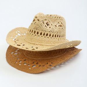 Chapeaux de paille Panama personnalisés OEM anti-UV pour hommes, visières de plage en papier à large bord, chapeaux de cowboy occidentaux, sombreros mexicains - Product Image 3