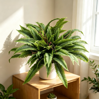 Grande plante artificielle de fougère de Boston, 128 feuilles, fausse fougère en plastique, verdure artificielle pour la décoration intérieure et extérieure, maison, bureau, jardin