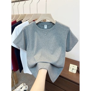 Camiseta de Manga Corta de Algodón Puro Annshine para <span class=keywords><strong>Mujer</strong></span>, Cuello Redondo, Talla Grande, Estilo Veraniego, Nueva Moda, Top Adelgazante - Product Image 4