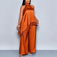 Ensemble décontracté européen et américain pour femmes africaines : Nouveau gilet sans col en dentelle patchwork, pantalon large, style élégant et tendance