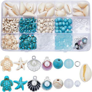 Kit de fabrication de bijoux DIY style océan avec perles, coquillages turquoise, breloques étoiles de mer et coquillages acryliques pour la création de bracelets - Product Image 3