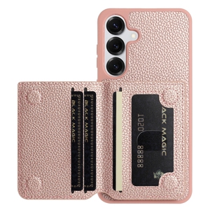 Custodia in Pelle Litchi con Slot per Carte e Supporto Magnetico per Samsung Galaxy S25 Edge Plus S24 Ultra S23 FE S22 <span class=keywords><strong>S21</strong></span>, <span class=keywords><strong>Cover</strong></span> Posteriore in <span class=keywords><strong>Silicone</strong></span> - Product Image 2