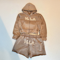 Ensemble de survêtement court personnalisé pour femme, motif camouflage, 2 pièces, avec broderie, sport décontracté, sweat à capuche zippé à manches longues et short