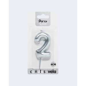 Candela Numero 2 in Argento 'Party Love' 6Cm per Decorazione Torta di Compleanno - Product Image 3