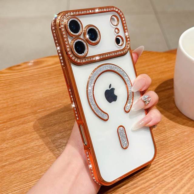 Hot Selling Transparent Protective Case for iPhone 15 Pro Max 16 14 13 17 Pro Max Diamond Electroplate Special Phone Accessories