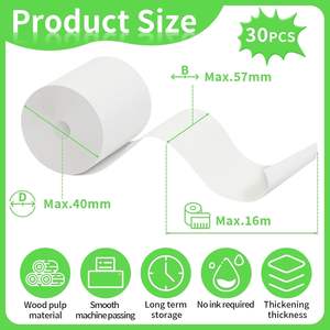 JAMATA Rouleaux de papier <span class=keywords><strong>thermique</strong></span> sans BPA 57mm x 40mm x 16m Pack 30 Single White Clear Printing Durable Compatible <span class=keywords><strong>TPE</strong></span> Credit Card Payment - Product Image 2