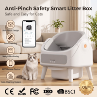 Litière automatique intelligente pour chat, grande capacité, protection de sécurité, autonettoyante, facile à nettoyer, écologique, contrôle par application, contrôle des odeurs