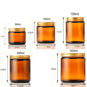 Contenants en verre ambré anti-UV, pots de rangement en verre brun avec couvercles à vis en métal doré pour cosmétiques et bougies - Product Image 6