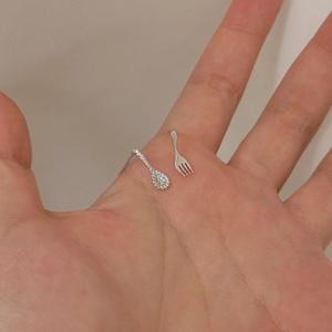 S925 Sterling <b>Silver</b> Asymmetric Spoon Fork Cutlery <b>Stud</b> Earrings Niche Temperament Simple Versatile Exquisite Compact Design - Product Image 1