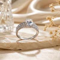 Bague de mariage personnalisée en argent sterling 925 avec moissanite, pierre centrale taille coussin, double rangée pavée, bijou de luxe élégant