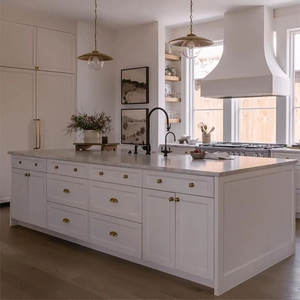 Îlot de cuisine en pierre naturelle importée, grand îlot de cuisine avec tiroirs - Product Image 1