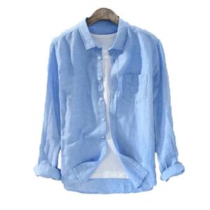 Chemise unisexe décontractée à manches longues en coton biologique et lin, personnalisable - Product Image 3