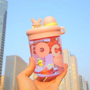 Botella de agua para niños de 560 ml con pajita, libre de BPA, botella para beber para niños, taza escolar portátil de plástico saludable, transparente - Product Image 2